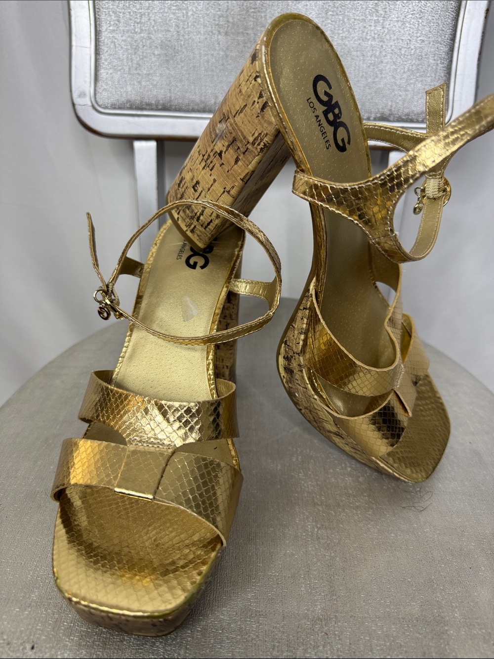 G by Guess Metallic Gold Cork Platform Sandals size 10 NWOT - Picture 7 of 9